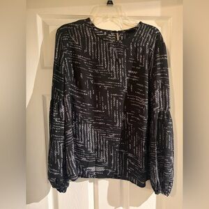 Elegant Black and Silver Patterned Blouse